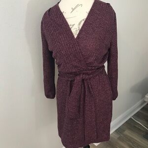 Fraiche by J Glitter Wrap Front Long Sleeve Minidress Burgundy Maroon Size M $99